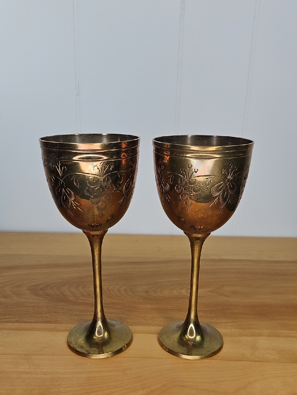 Set of 2 Vintage BRASS made In India Goblets Wine Glasses